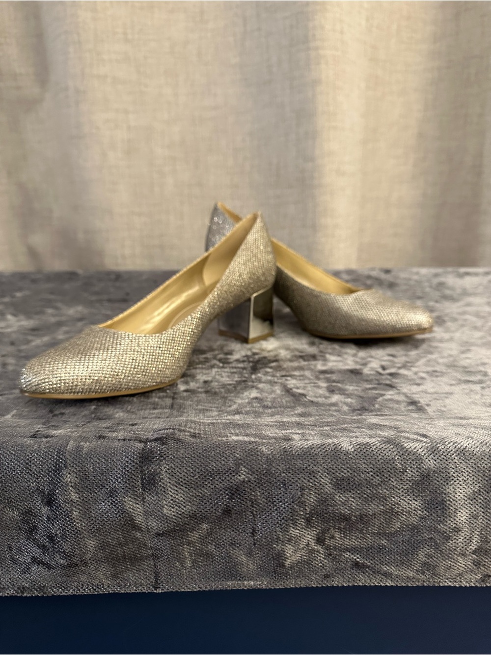 Bandolino Glitter Gold Mid Block Heel Pumps